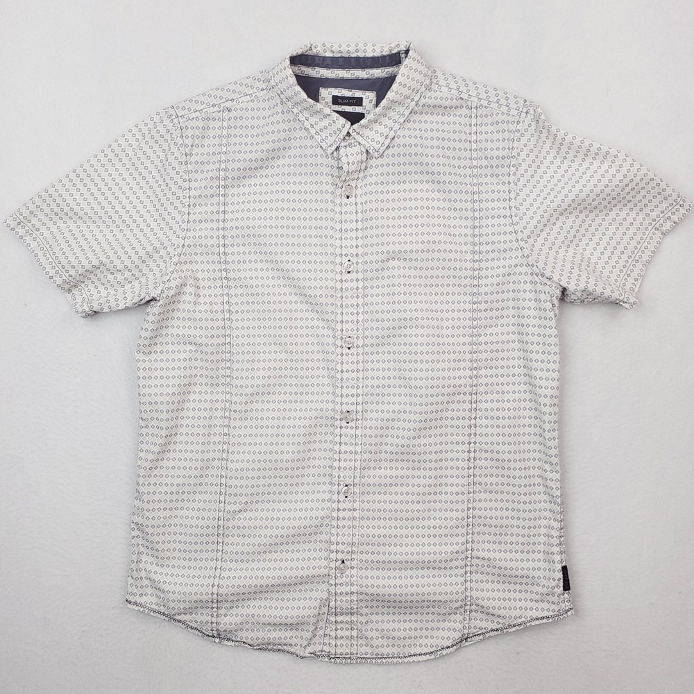 Prana Shirt Mens Medium White Geometric Slim Fit Southwestern Diamond Tribal